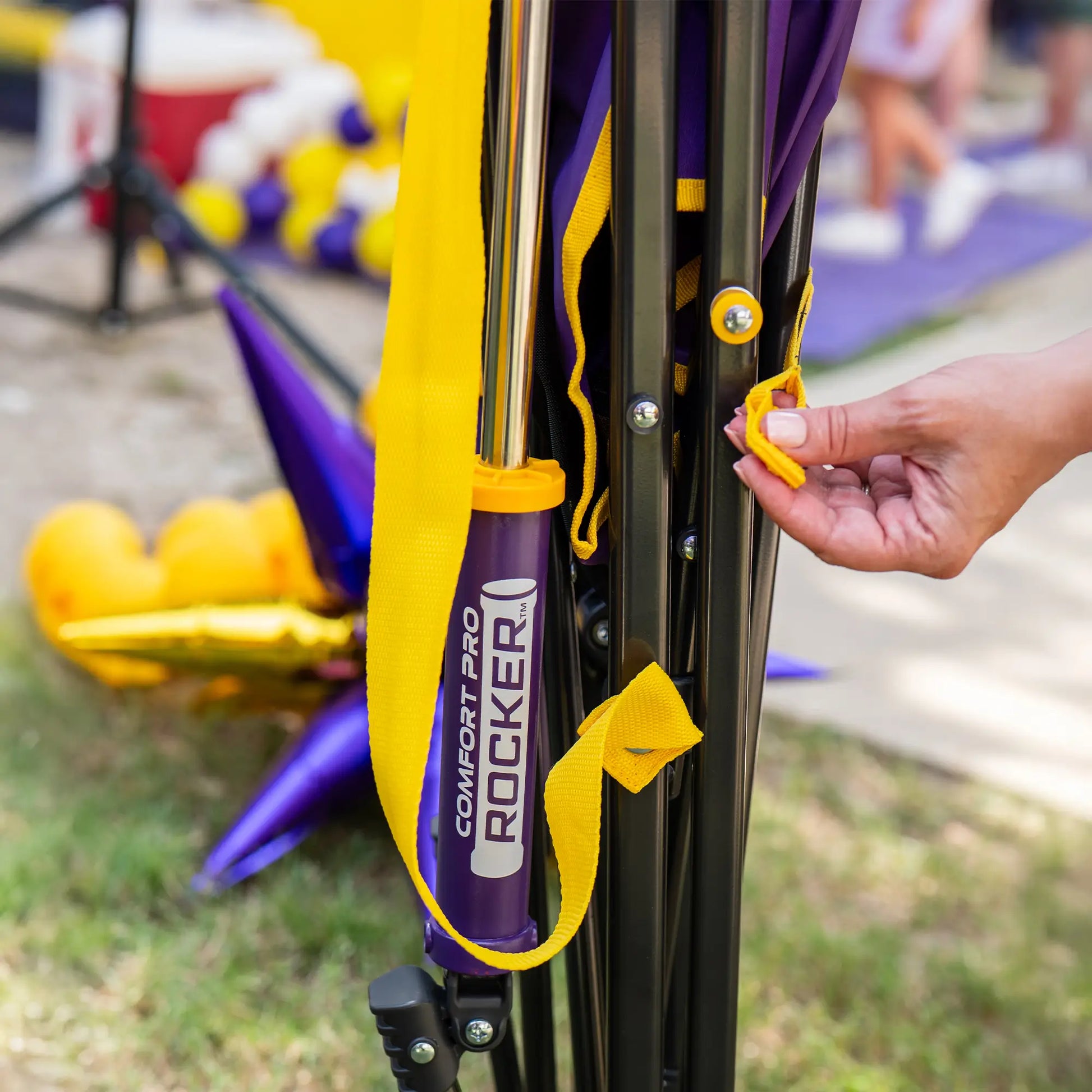 Premium All-Weather College Comfort Pro Rocker - LSU Tigers - Choice 880 - Patented Spring-Action Rocking Chair for Camping Detail