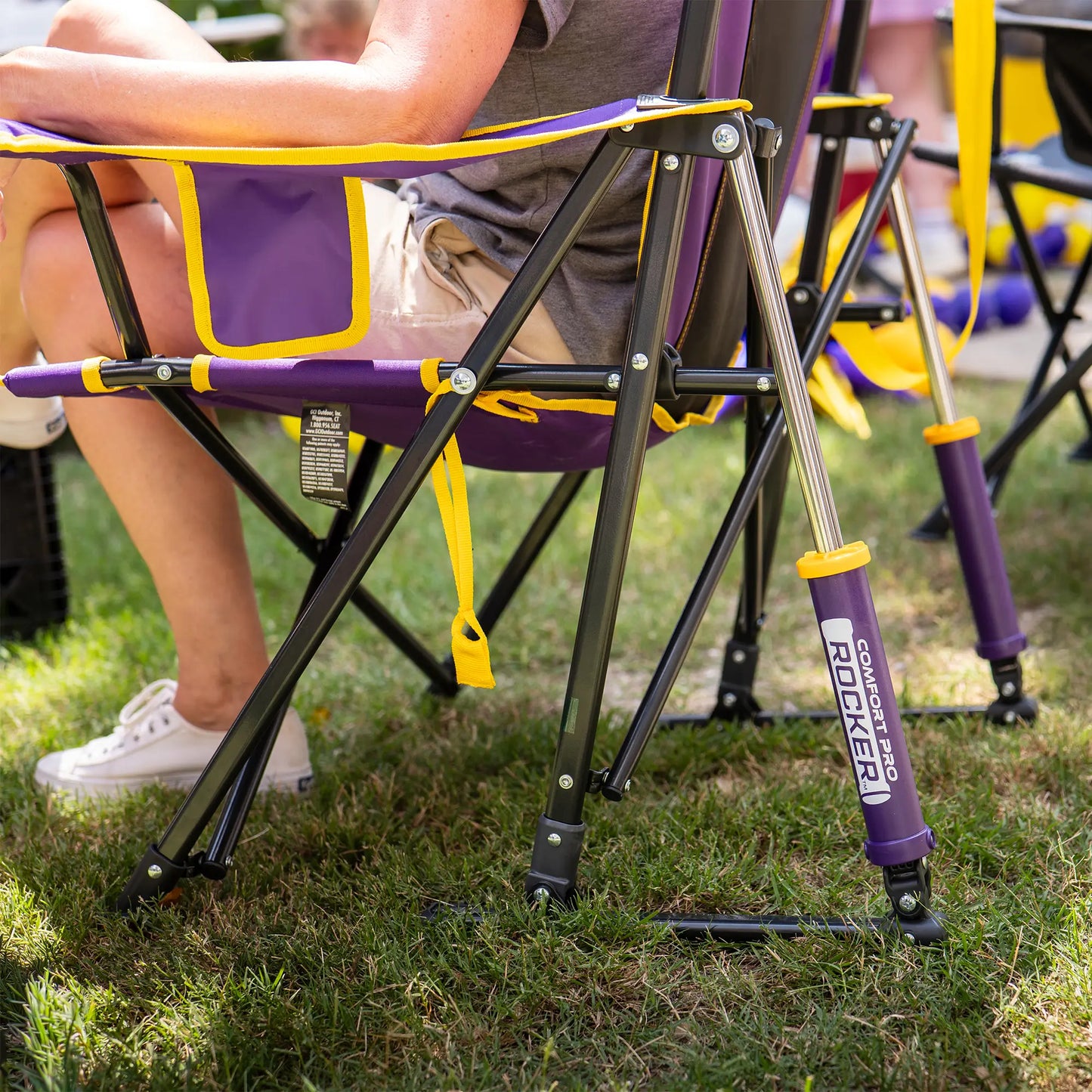 Premium All-Weather College Comfort Pro Rocker - LSU Tigers - Choice 880 - Patented Spring-Action Rocking Chair for Camping Detail