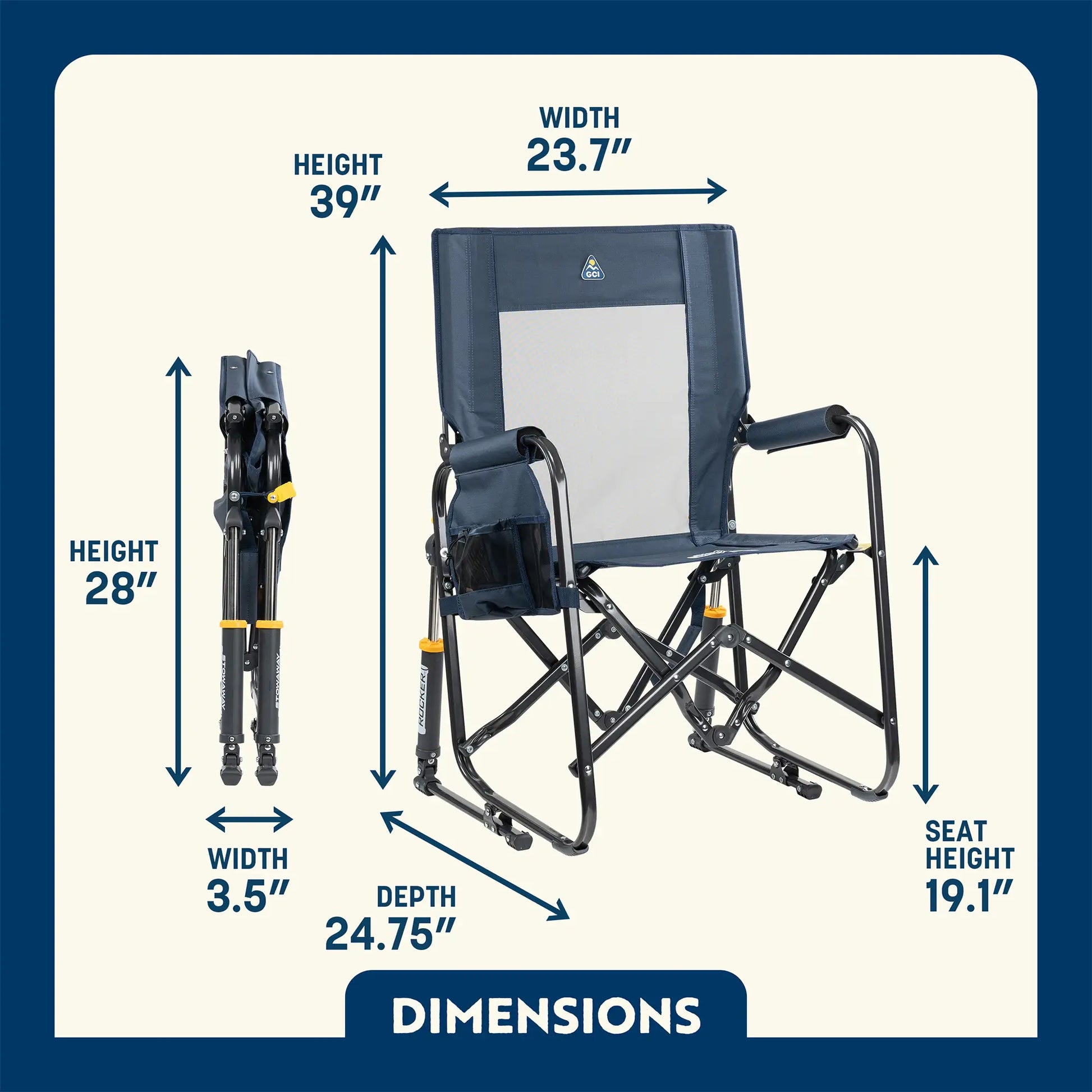 Patented Spring-Action Stowaway Rocker with Storage Pouch - Choice 573 - Heavy-Duty Kickback Rocker with Beverage Holder Detail
