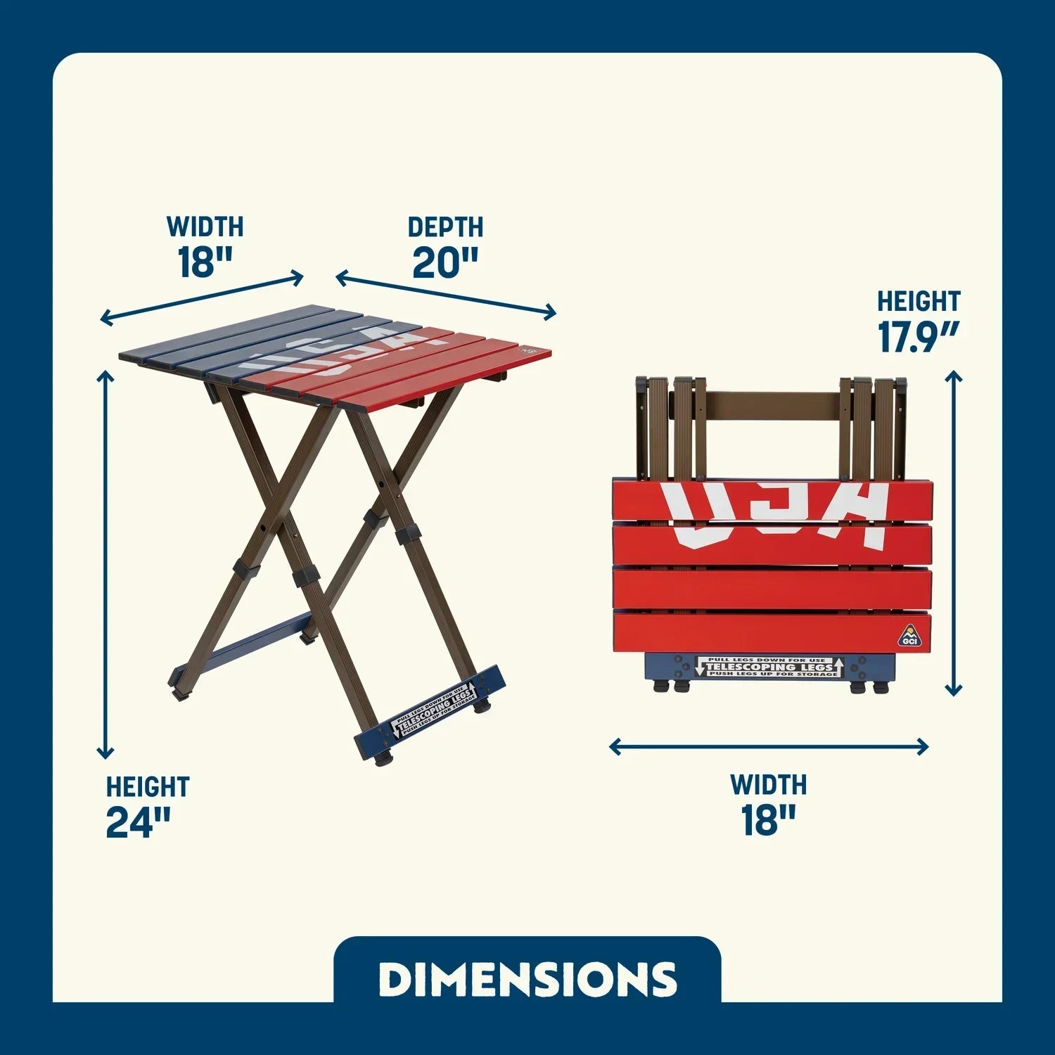 Multi-Functional Cook Compact Camp Table 20 - USA Anniversary Deluxe - Choice 757 - Master Outdoor Kitchen Station for Tailgating & BBQ Detail