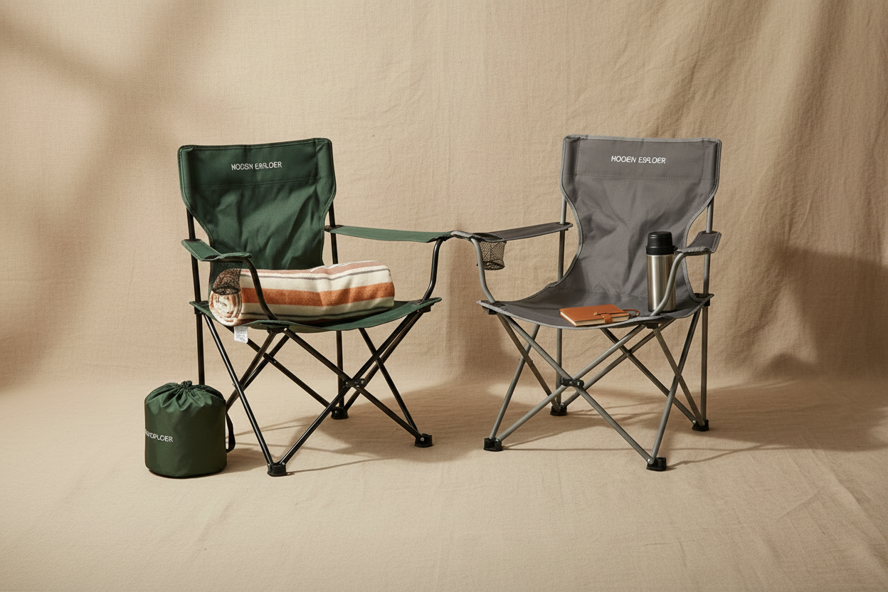 Clean camping chairs beige background