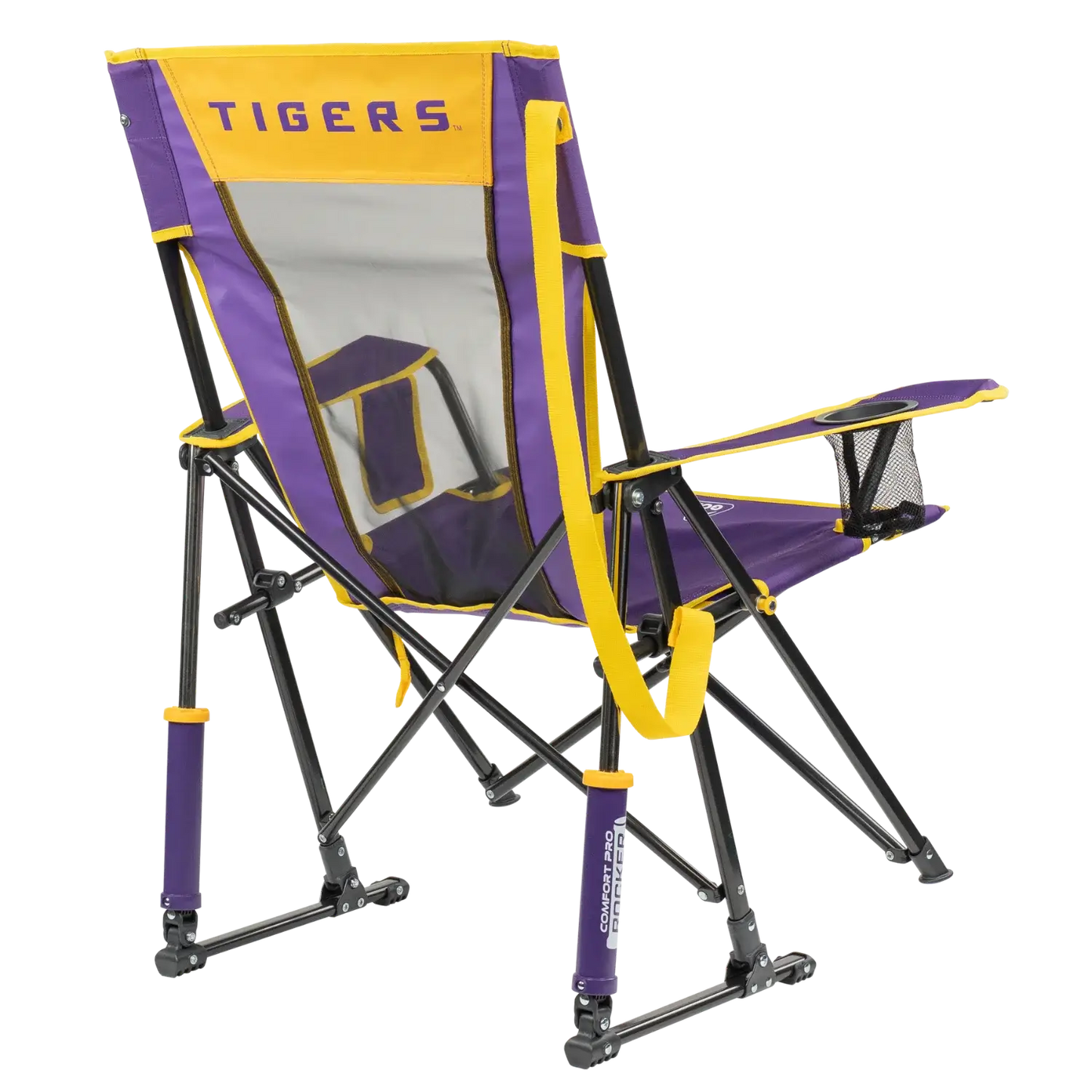 Premium All-Weather College Comfort Pro Rocker - LSU Tigers - Choice 880 - Patented Spring-Action Rocking Chair for Camping Detail