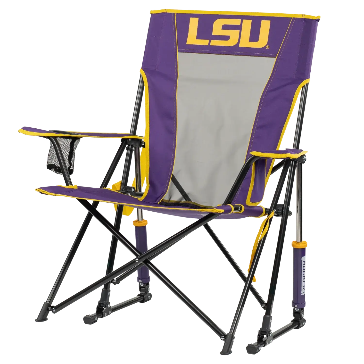 Premium All-Weather College Comfort Pro Rocker - LSU Tigers - Choice 880 - Patented Spring-Action Rocking Chair for Camping Detail