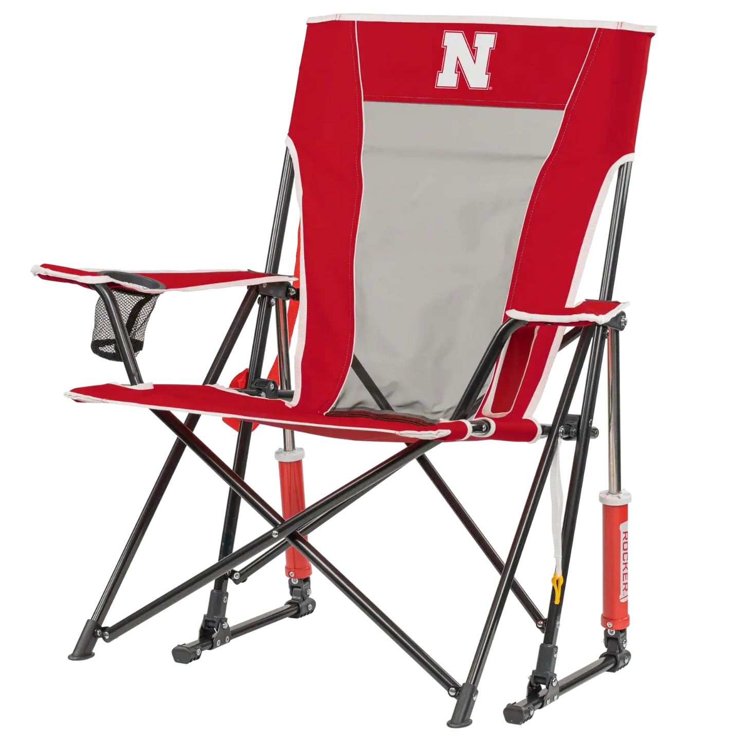 Premium All-Weather College Comfort Pro Rocker - Nebraska Cornhuskers - Choice 161 - Heavy-Duty Kickback Rocker with Beverage Holder Detail