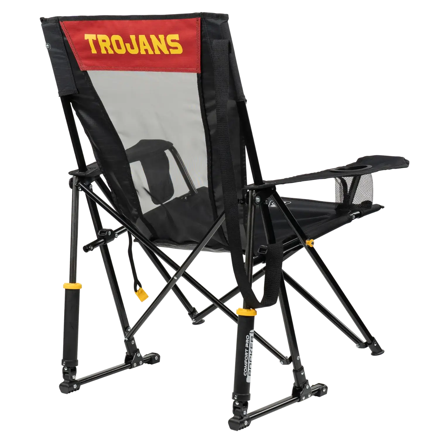 Luxury Camp College Comfort Pro Rocker - USC Trojans - Choice 856 - Patented Spring-Action Rocking Chair for Camping Detail