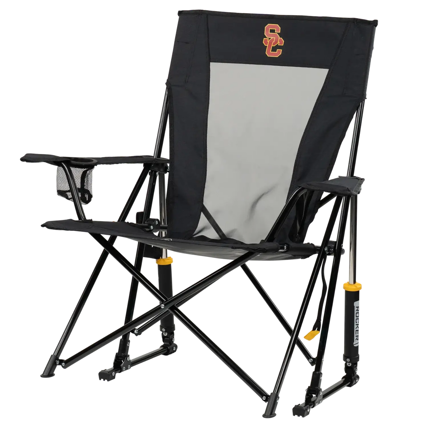 Luxury Camp College Comfort Pro Rocker - USC Trojans - Choice 856 - Patented Spring-Action Rocking Chair for Camping Detail