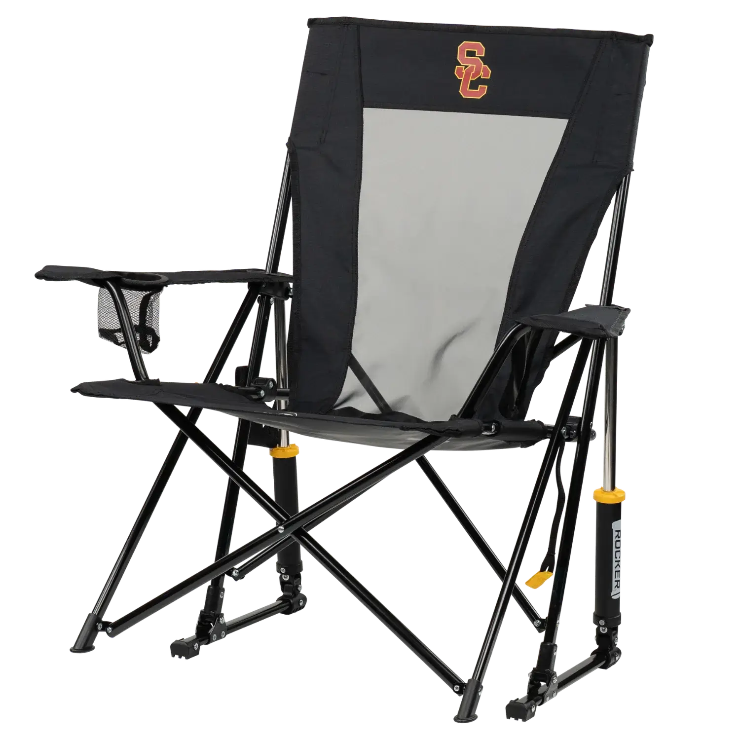 Luxury Camp College Comfort Pro Rocker - USC Trojans - Choice 856 - Patented Spring-Action Rocking Chair for Camping Detail