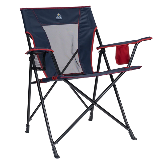 Ultra-Compact Comfort Quad Chair - Choice 989 - Space-Saving Micro-Folding Chair for Backpacking - Indigo/Red