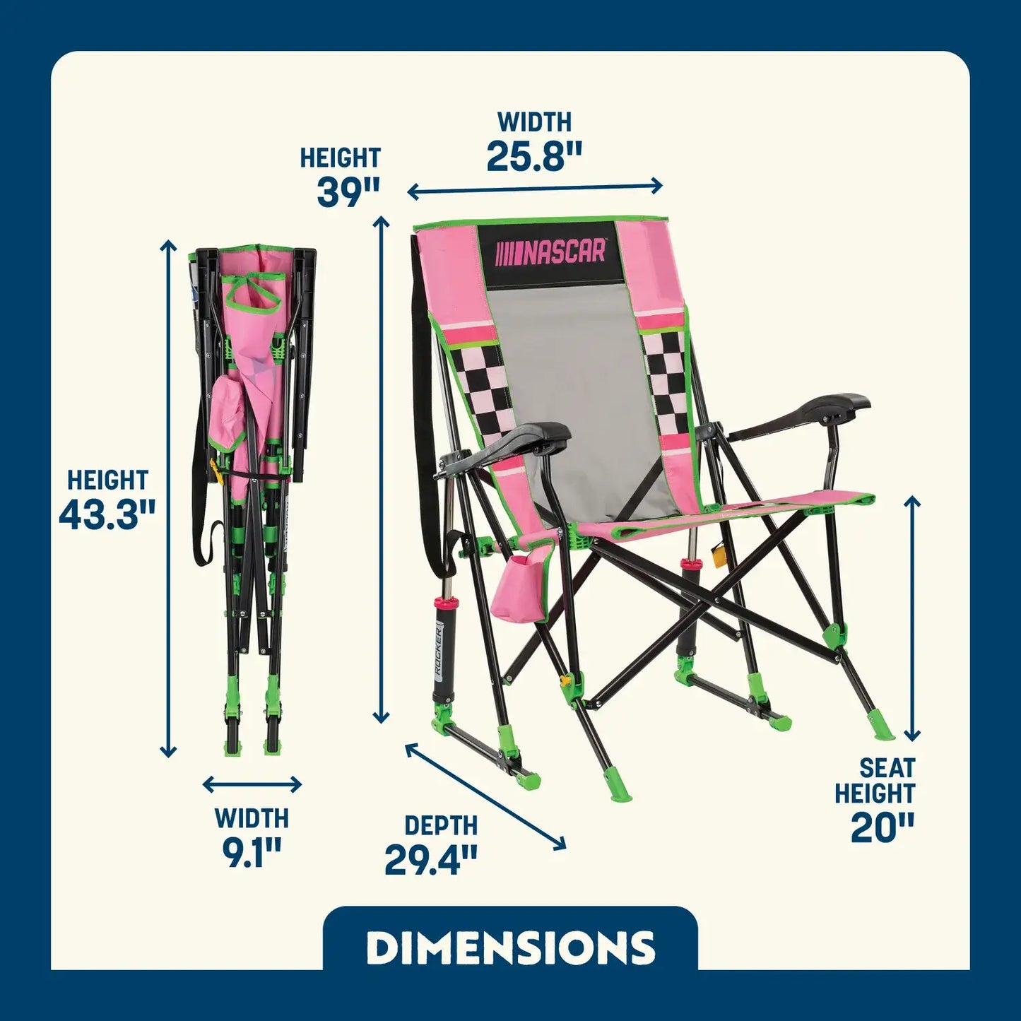 Luxury Camp RoadTrip Rocker - NASCAR For Her - Choice 560 - RoadTrip Rocker Smooth Motion Camp Chair Detail