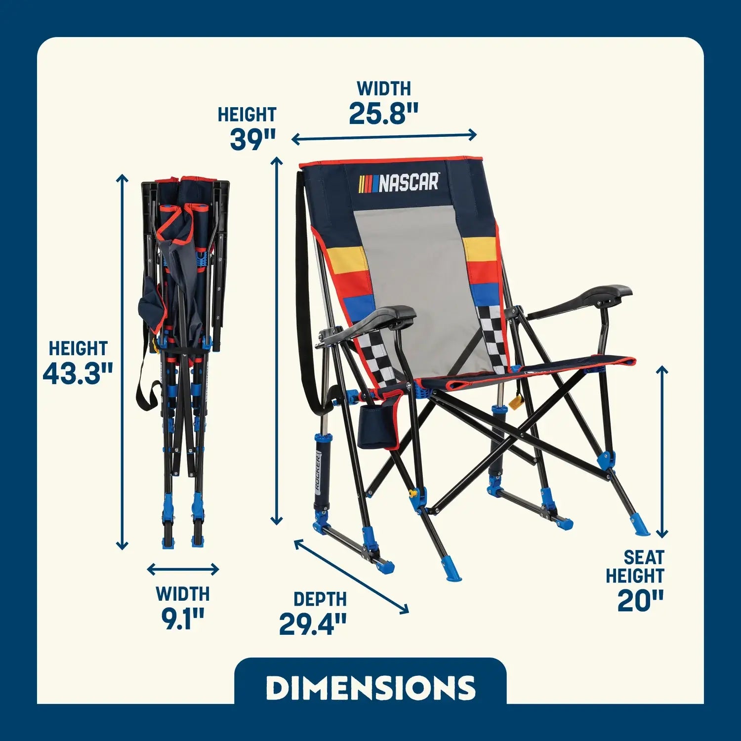 Premium All-Weather RoadTrip Rocker - NASCAR For Him - Choice 453 - RoadTrip Rocker Smooth Motion Camp Chair Detail