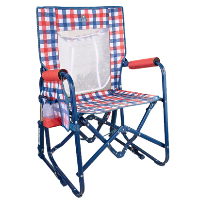 Patented Spring-Action Stowaway Rocker with Storage Pouch - Choice 573 - Heavy-Duty Kickback Rocker with Beverage Holder - Patriotic Plaid