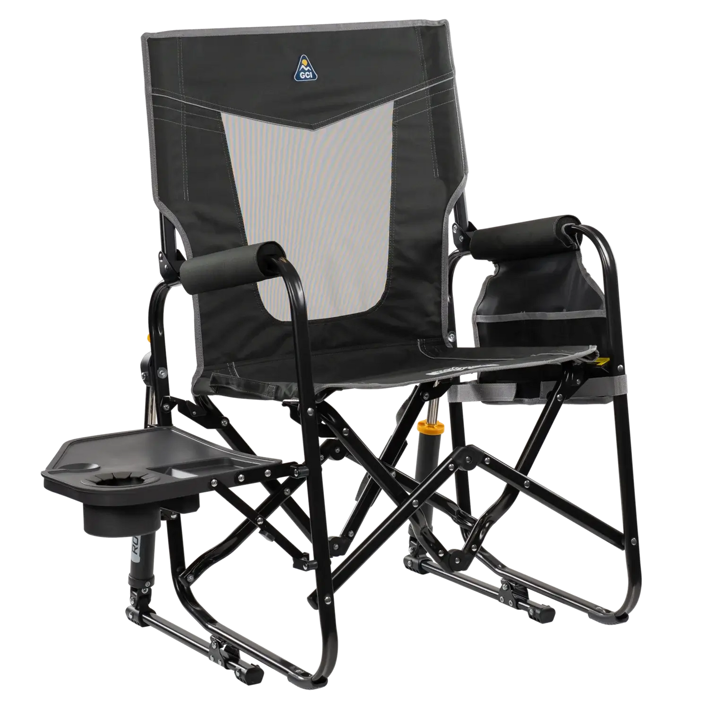 Heavy-Duty Freestyle Stowaway Rocker with Side Table - Choice 253 - Patented Spring-Action Rocking Chair for Camping - Dark Charcoal