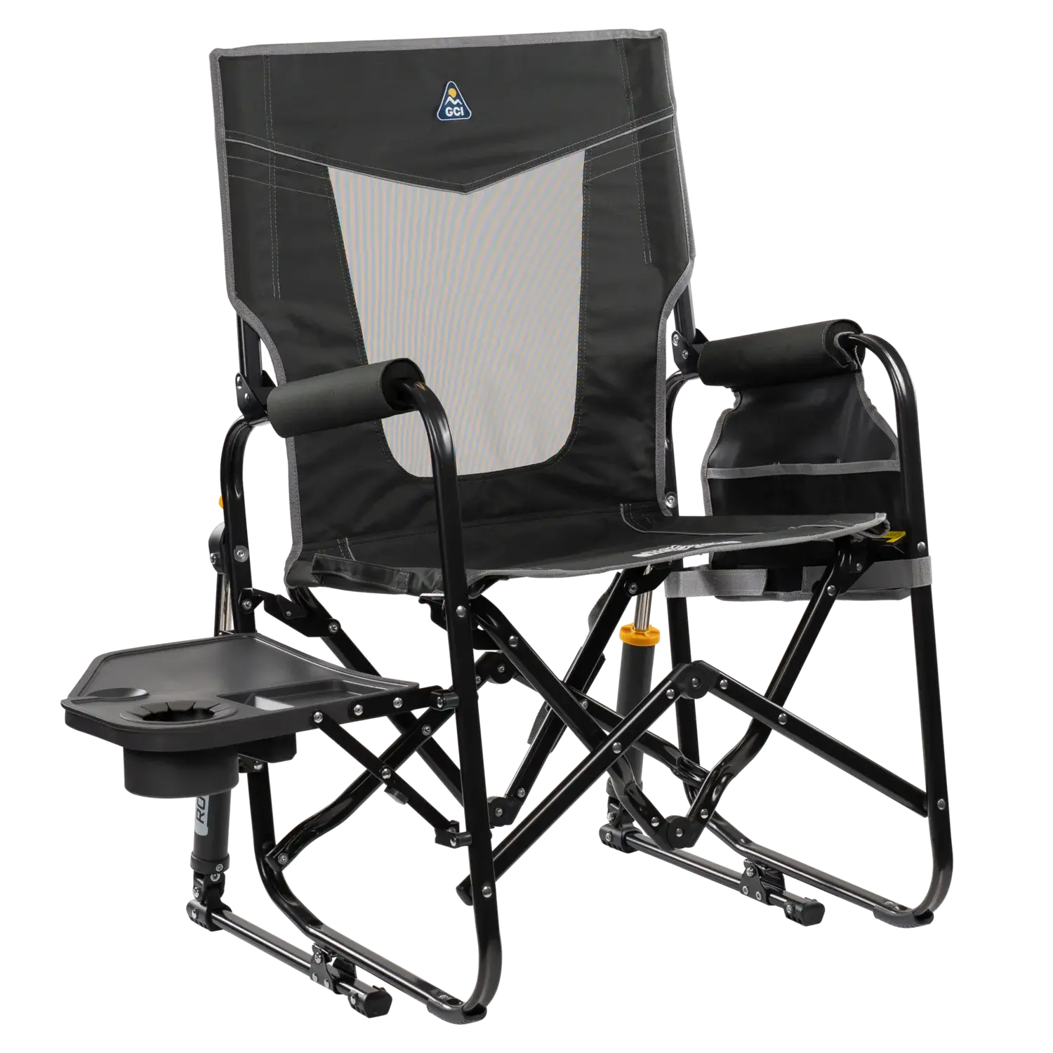 Heavy-Duty Freestyle Stowaway Rocker with Side Table - Choice 253 - Patented Spring-Action Rocking Chair for Camping - Dark Charcoal