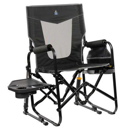 Heavy-Duty Freestyle Stowaway Rocker with Side Table - Choice 253 - Patented Spring-Action Rocking Chair for Camping - Dark Charcoal