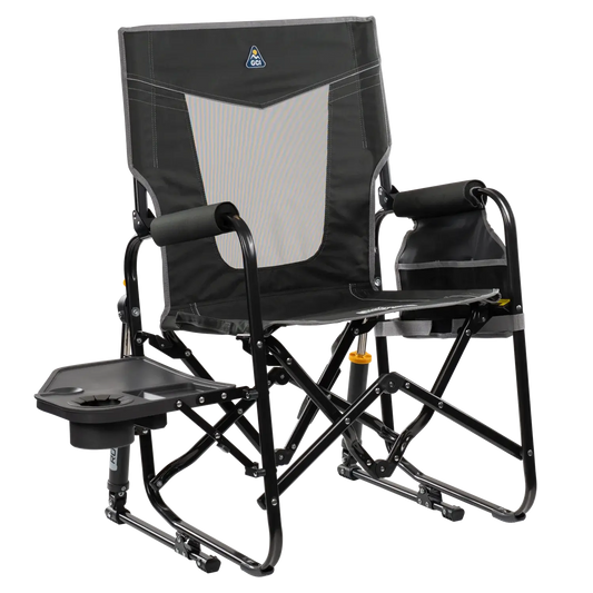 Heavy-Duty Freestyle Stowaway Rocker with Side Table - Choice 253 - Patented Spring-Action Rocking Chair for Camping - Dark Charcoal