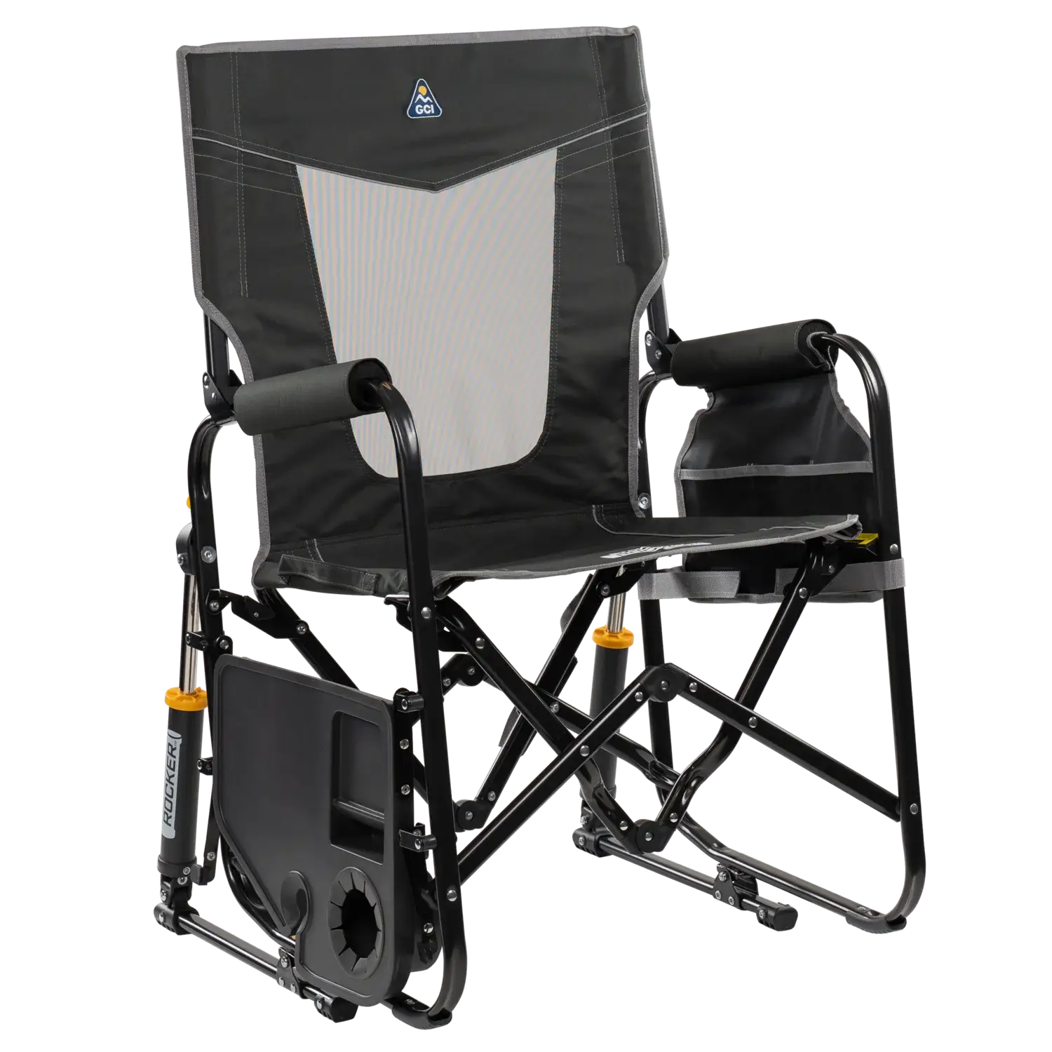 Heavy-Duty Freestyle Stowaway Rocker with Side Table - Choice 253 - Patented Spring-Action Rocking Chair for Camping Detail