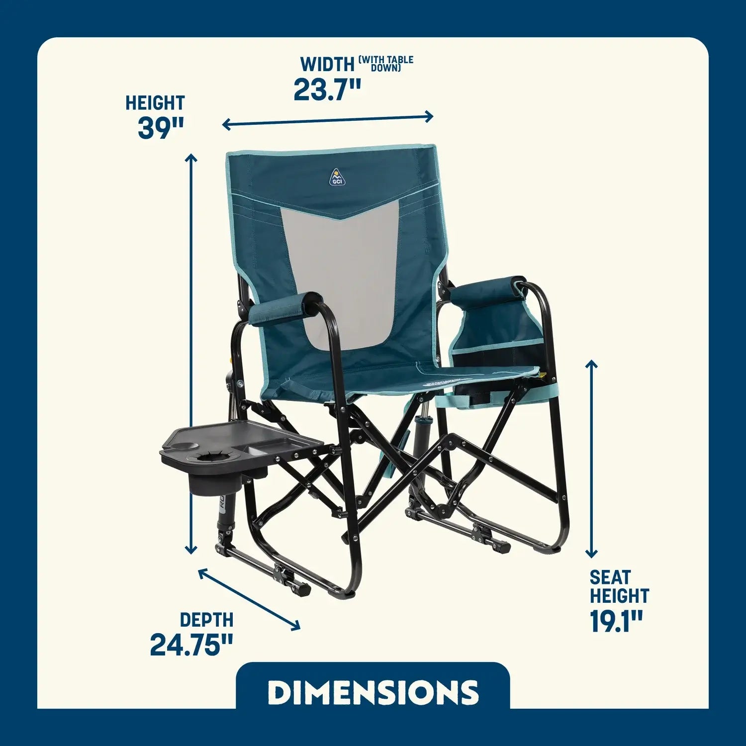 Heavy-Duty Freestyle Stowaway Rocker with Side Table - Choice 253 - Patented Spring-Action Rocking Chair for Camping Detail