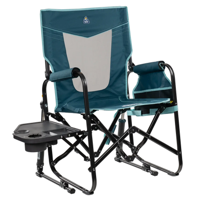 Heavy-Duty Freestyle Stowaway Rocker with Side Table - Choice 253 - Patented Spring-Action Rocking Chair for Camping - Teal