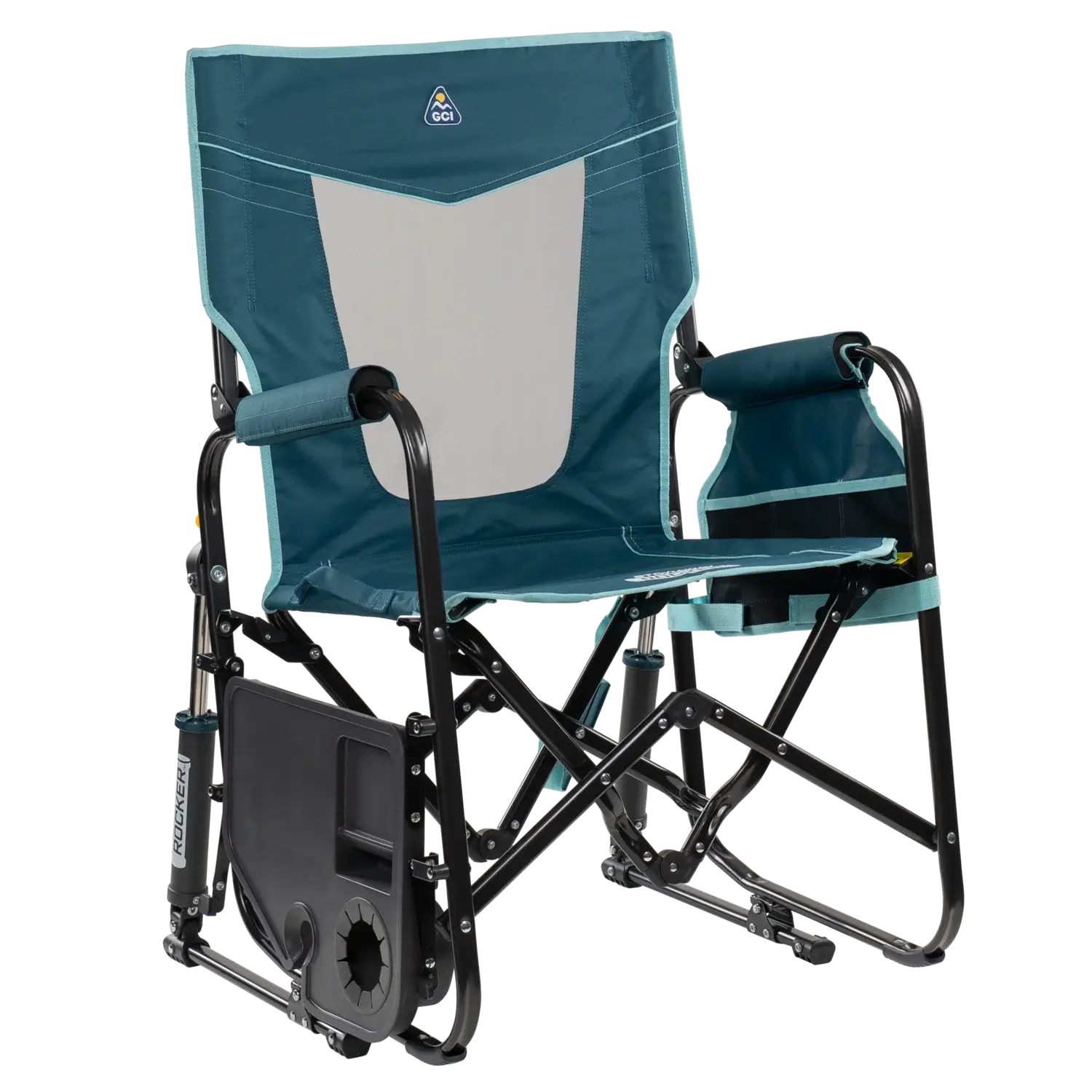 Heavy-Duty Freestyle Stowaway Rocker with Side Table - Choice 253 - Patented Spring-Action Rocking Chair for Camping Detail